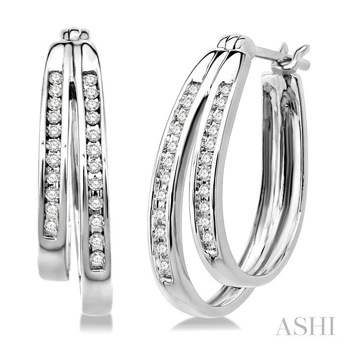 1/4 Ctw Double Row Round Cut Diamond Earrings in 10K White Gold