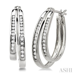 1/4 ctw Double Row Round Cut Diamond Earrings in 10K White Gold