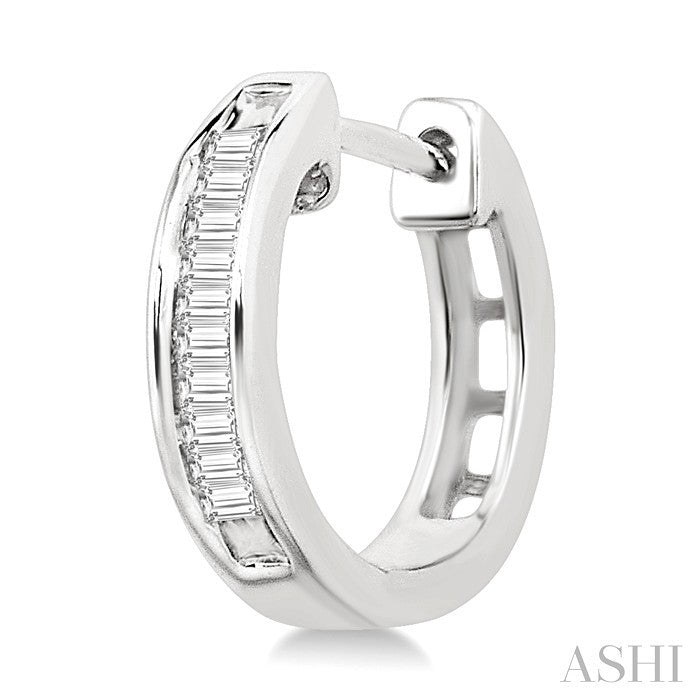 1/10 Ctw Baguette Cut Diamond Huggie Earrings in 14K White Gold