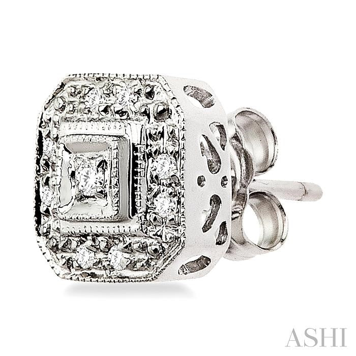 1/10 ctw Single Cut Diamond Vintage Earrings in 14K White Gold