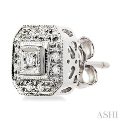 1/10 ctw Single Cut Diamond Vintage Earrings in 14K White Gold