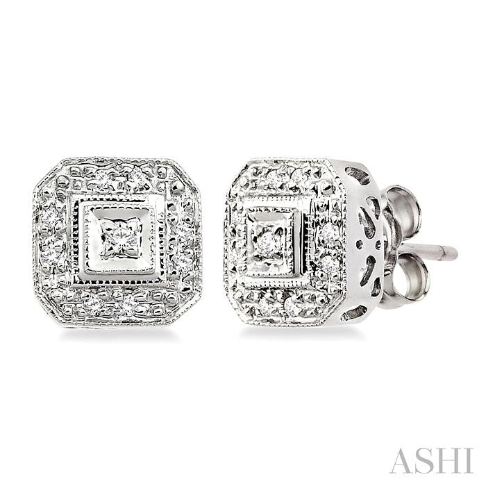 1/10 ctw Single Cut Diamond Vintage Earrings in 14K White Gold