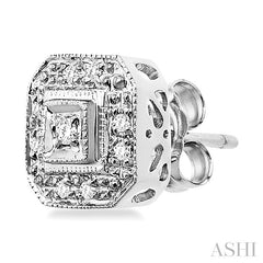 1/10 Ctw Round Cut Diamond Vintage Earrings in 10K White Gold