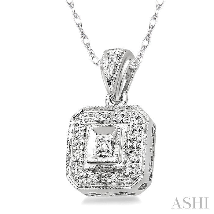 1/20 Ctw Round Cut Diamond Vintage Pendant in 10K White Gold with Chain