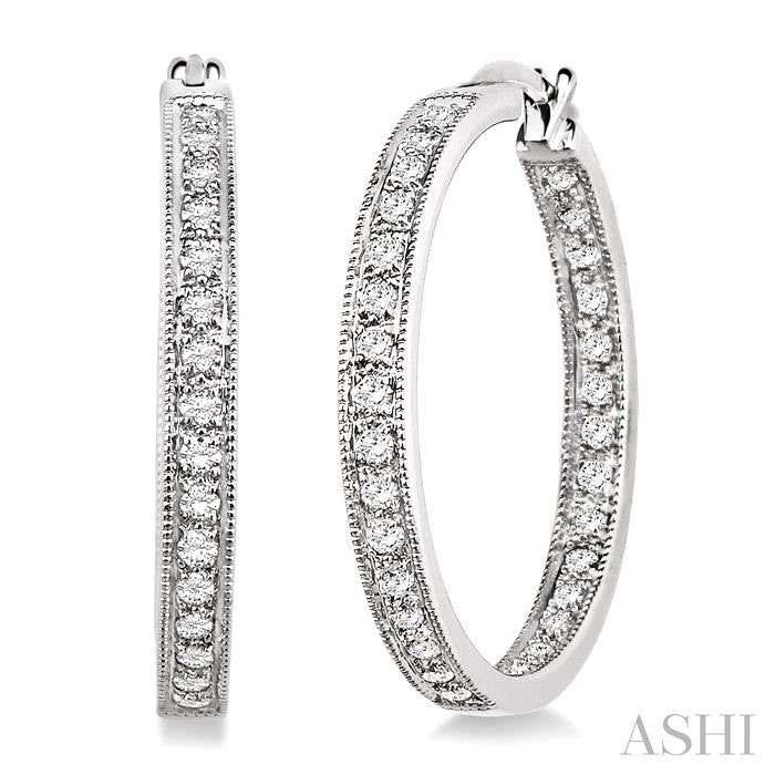 1 ctw Round Cut Diamond Hoop Earrings in 14K White Gold