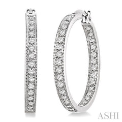 1 ctw Round Cut Diamond Hoop Earrings in 14K White Gold