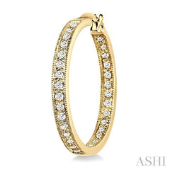 1 Ctw Round Cut Diamond Hoop Earrings in 14K Yellow Gold