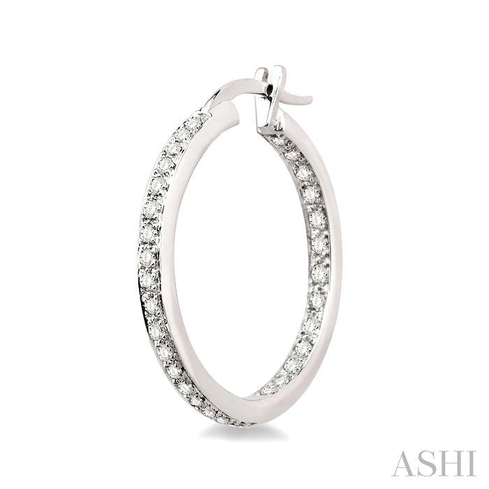 1/2 ctw Round Cut Diamond Hoop Earrings in 14K White Gold
