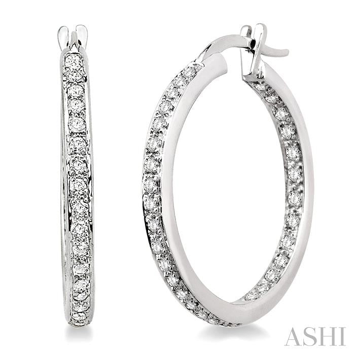1/2 ctw Round Cut Diamond Hoop Earrings in 14K White Gold