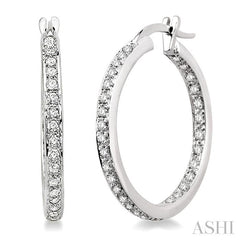 1/2 ctw Round Cut Diamond Hoop Earrings in 14K White Gold