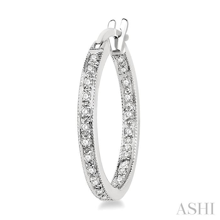 1/4 Ctw Round Cut Diamond Hoop Earrings in 14K White Gold