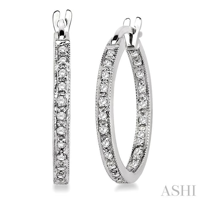 1/4 ctw Round Cut Diamond Hoop Earrings in 14K White Gold