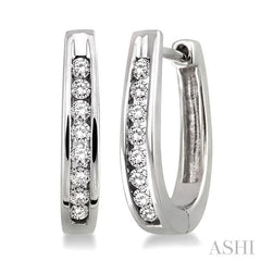 1/4 ctw Round Cut Diamond Hoop Earrings in 14K White Gold