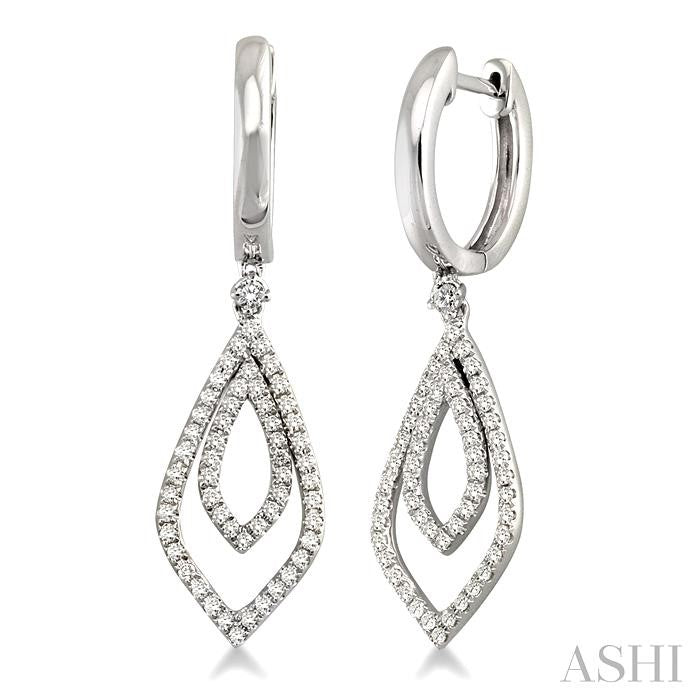 1/2 ctw Round Cut Diamond Dangle Earrings in 14K White Gold