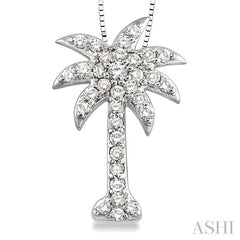 1/2 Ctw Round Cut Diamond Palm Tree Pendant in 14K White Gold with Chain