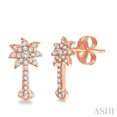 1/4 Ctw Round Cut Diamond Palm Tree Earrings in 10K Rose Gold
