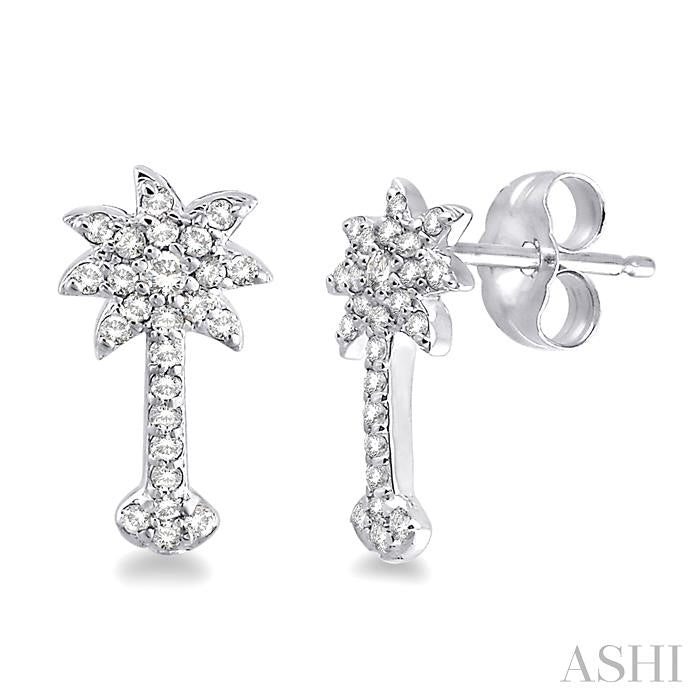 1/4 ctw Round Cut Diamond Palm Tree Earrings in 10K White Gold