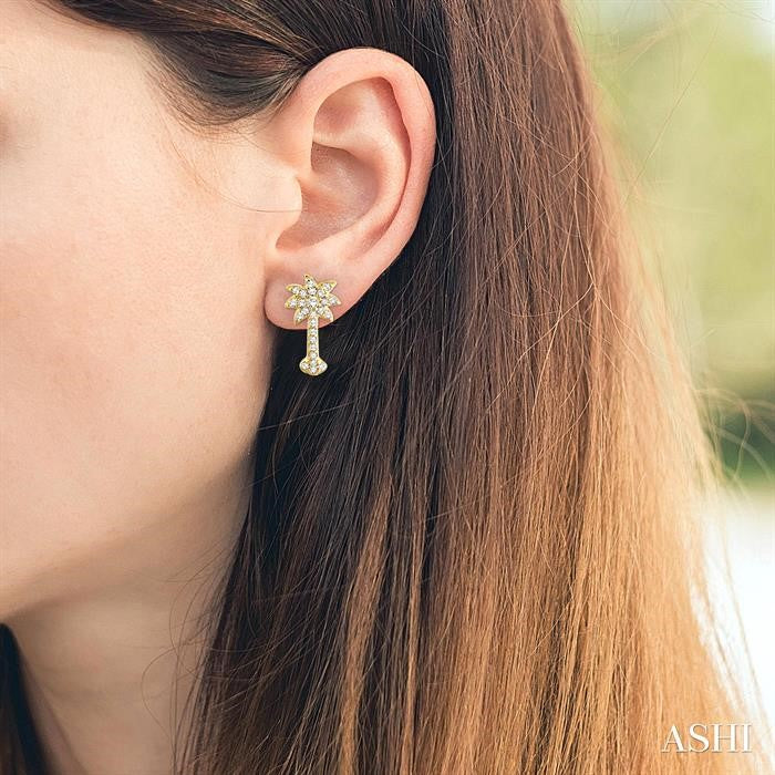 1/4 ctw Round Cut Diamond Palm Tree Earrings in 10K Yellow Gold