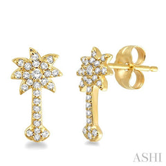 1/4 ctw Round Cut Diamond Palm Tree Earrings in 10K Yellow Gold