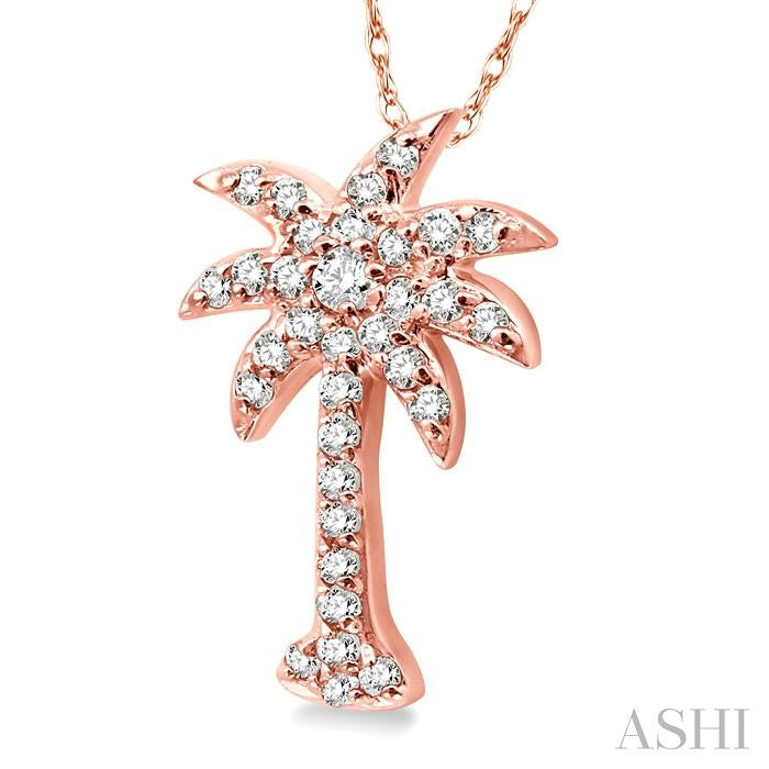1/5 Ctw Palm Tree Round Cut Diamond Pendant in 10K Rose Gold with Chain
