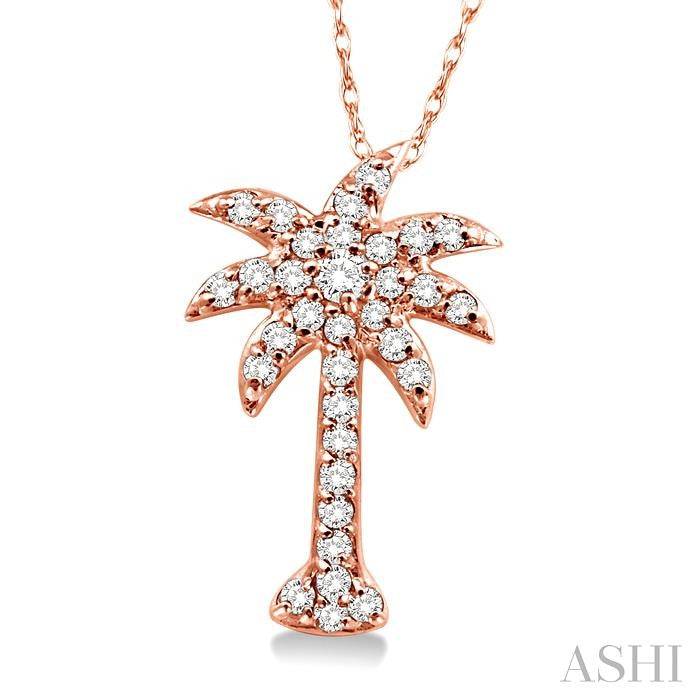 1/5 Ctw Palm Tree Round Cut Diamond Pendant in 10K Rose Gold with Chain