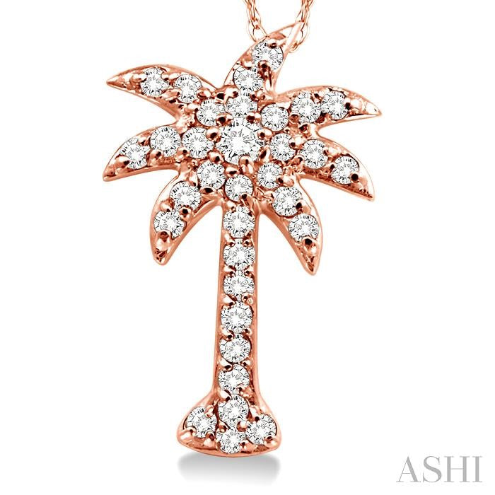 1/5 Ctw Palm Tree Round Cut Diamond Pendant in 10K Rose Gold with Chain