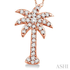 1/5 Ctw Palm Tree Round Cut Diamond Pendant in 10K Rose Gold with Chain