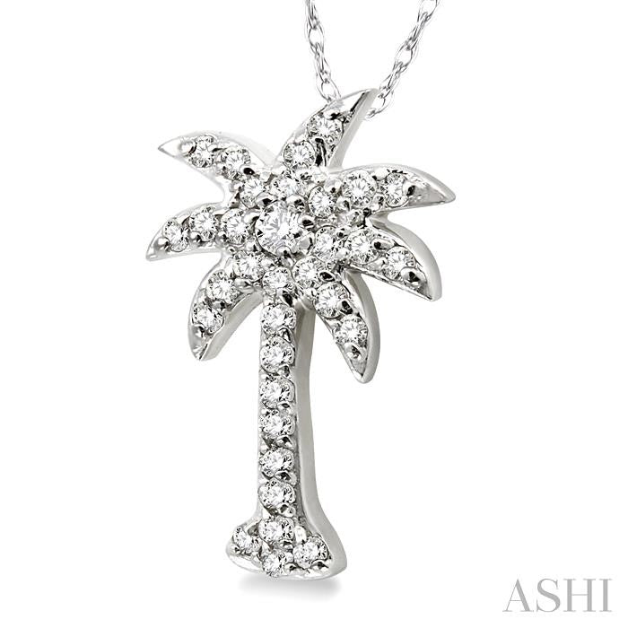 1/5 Ctw Palm Tree Round Cut Diamond Pendant in 10K White Gold with Chain