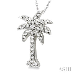 1/5 Ctw Palm Tree Round Cut Diamond Pendant in 10K White Gold with Chain