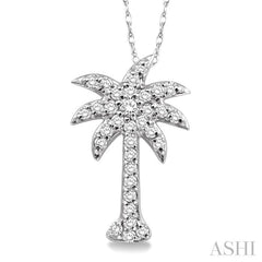 1/5 Ctw Palm Tree Round Cut Diamond Pendant in 10K White Gold with Chain