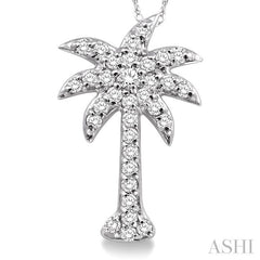 1/5 Ctw Palm Tree Round Cut Diamond Pendant in 10K White Gold with Chain