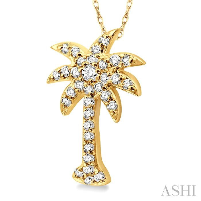 1/5 Ctw Palm Tree Round Cut Diamond Pendant in 10K Yellow Gold with Chain