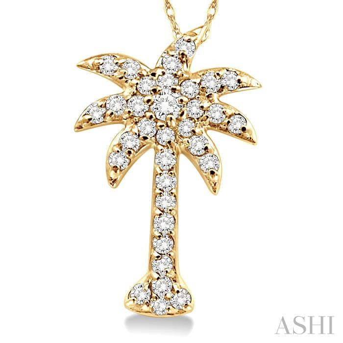 1/5 Ctw Palm Tree Round Cut Diamond Pendant in 10K Yellow Gold with Chain