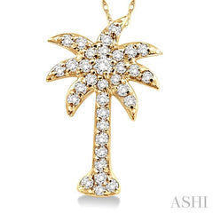 1/5 Ctw Palm Tree Round Cut Diamond Pendant in 10K Yellow Gold with Chain