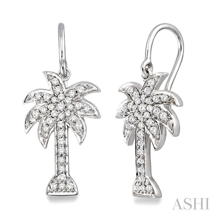 1/2 ctw Round Cut Diamond Palm Tree Earrings in 14K White Gold