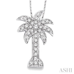 1/2 Ctw Round Cut Diamond Palm Tree Pendant in 14K White Gold with Chain