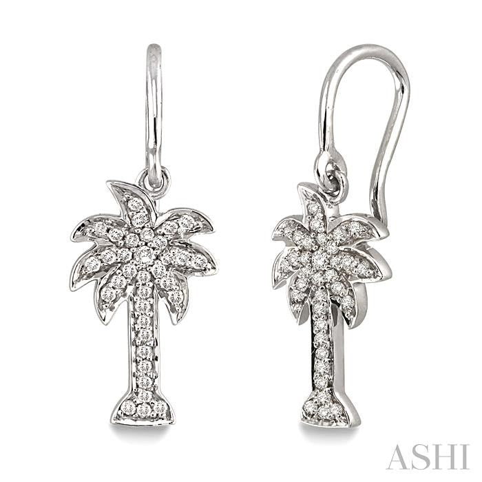 1/4 ctw Palm Tree Single Cut Diamond Earrings in 14K White Gold