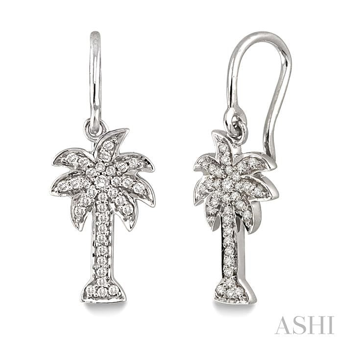 1/4 ctw Palm Tree Single Cut Diamond Earrings in 10K White Gold