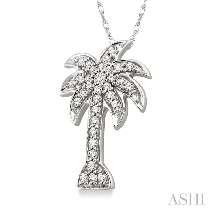 1/4 Ctw Palm Tree Round Cut Diamond Pendant in 10K White Gold with Chain