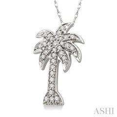 1/4 Ctw Palm Tree Round Cut Diamond Pendant in 10K White Gold with Chain