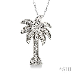 1/4 Ctw Palm Tree Round Cut Diamond Pendant in 10K White Gold with Chain