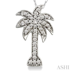 1/4 Ctw Palm Tree Round Cut Diamond Pendant in 10K White Gold with Chain
