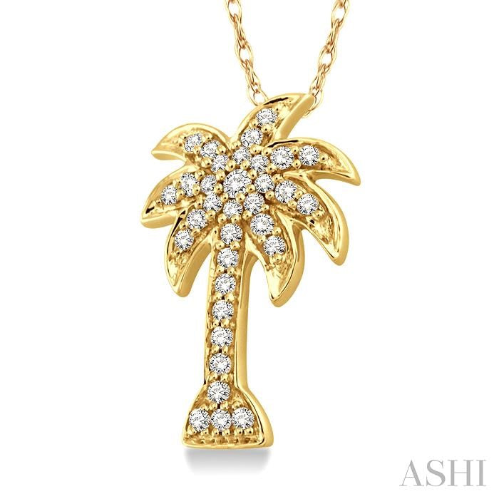 1/4 Ctw Palm Tree Round Cut Diamond Pendant in 10K Yellow Gold with Chain