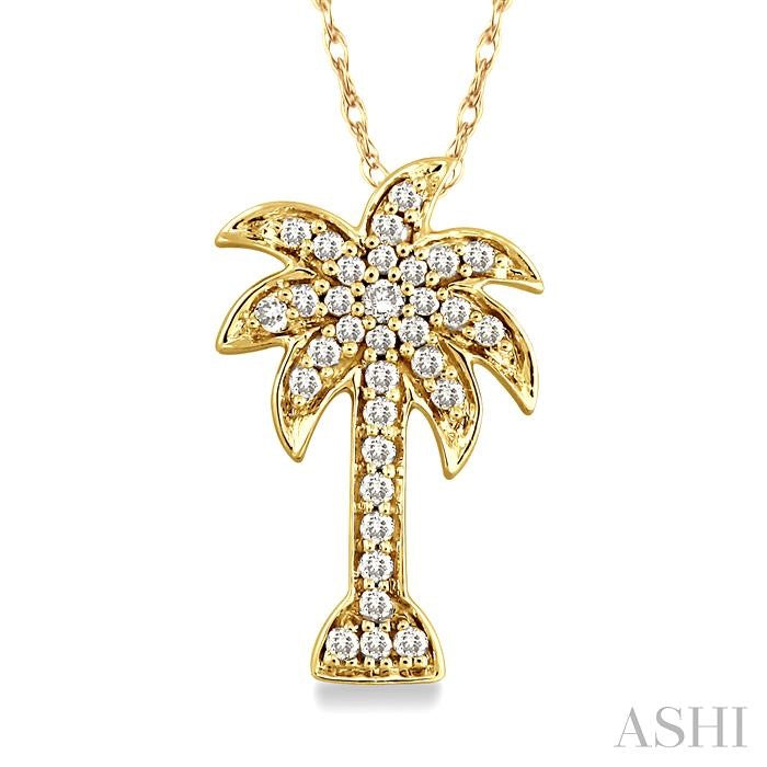 1/4 Ctw Palm Tree Round Cut Diamond Pendant in 10K Yellow Gold with Chain
