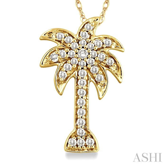1/4 Ctw Palm Tree Round Cut Diamond Pendant in 10K Yellow Gold with Chain