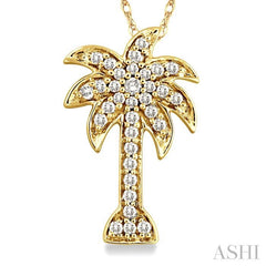 1/4 Ctw Palm Tree Round Cut Diamond Pendant in 10K Yellow Gold with Chain