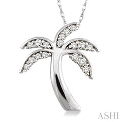1/4 Ctw Palm Tree Round Cut Diamond Pendant in 14K White Gold with Chain
