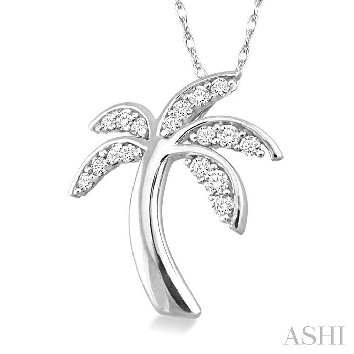 1/4 Ctw Palm Tree Round Cut Diamond Pendant in 10K White Gold with Chain