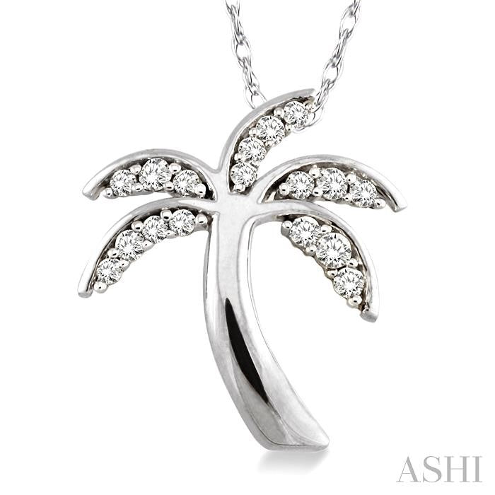 1/4 Ctw Palm Tree Round Cut Diamond Pendant in 10K White Gold with Chain