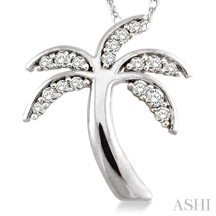 1/4 Ctw Palm Tree Round Cut Diamond Pendant in 10K White Gold with Chain